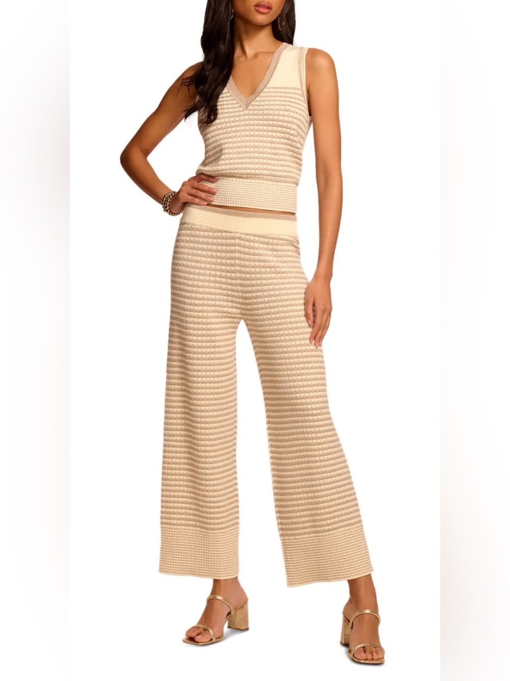 Ramy Brook Pants XL Cher Sandstone Beige White Wide Leg Cotton Stretch NWT $395 - Picture 4 of 12